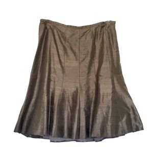 Armani Collezioni Vintage Designer Raw Silk Slubbed Greenish Brown Midi Skirt